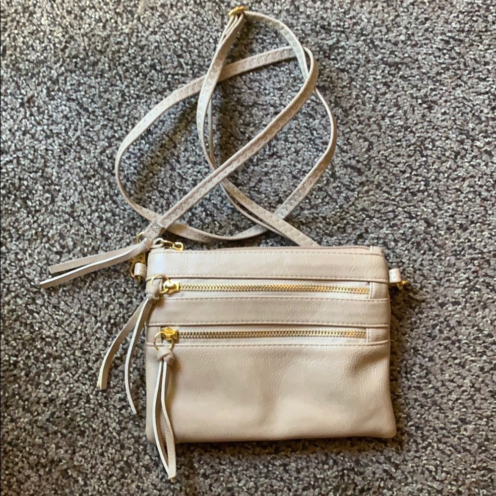 Tan Multi-Zipper Satchel